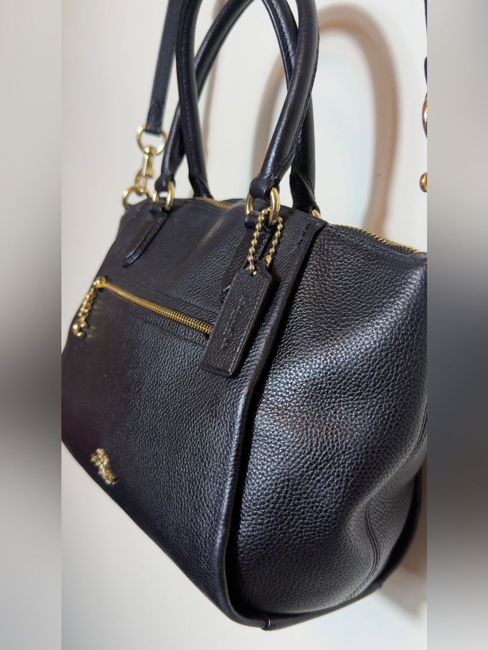 COACH Black Elise Satchel Pebbled Leather Crossbody Shoulder Bag Gold Hardware 7 - Picture 9 of 16